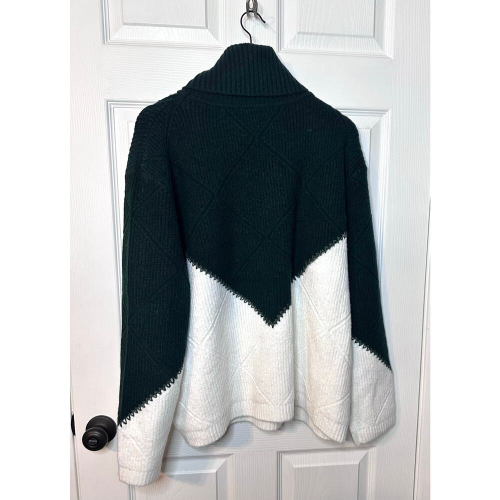 NEW Tuckernuck Hyacinth House Green Cream Diamond Turtleneck Sweater XL - Picture 4 of 5